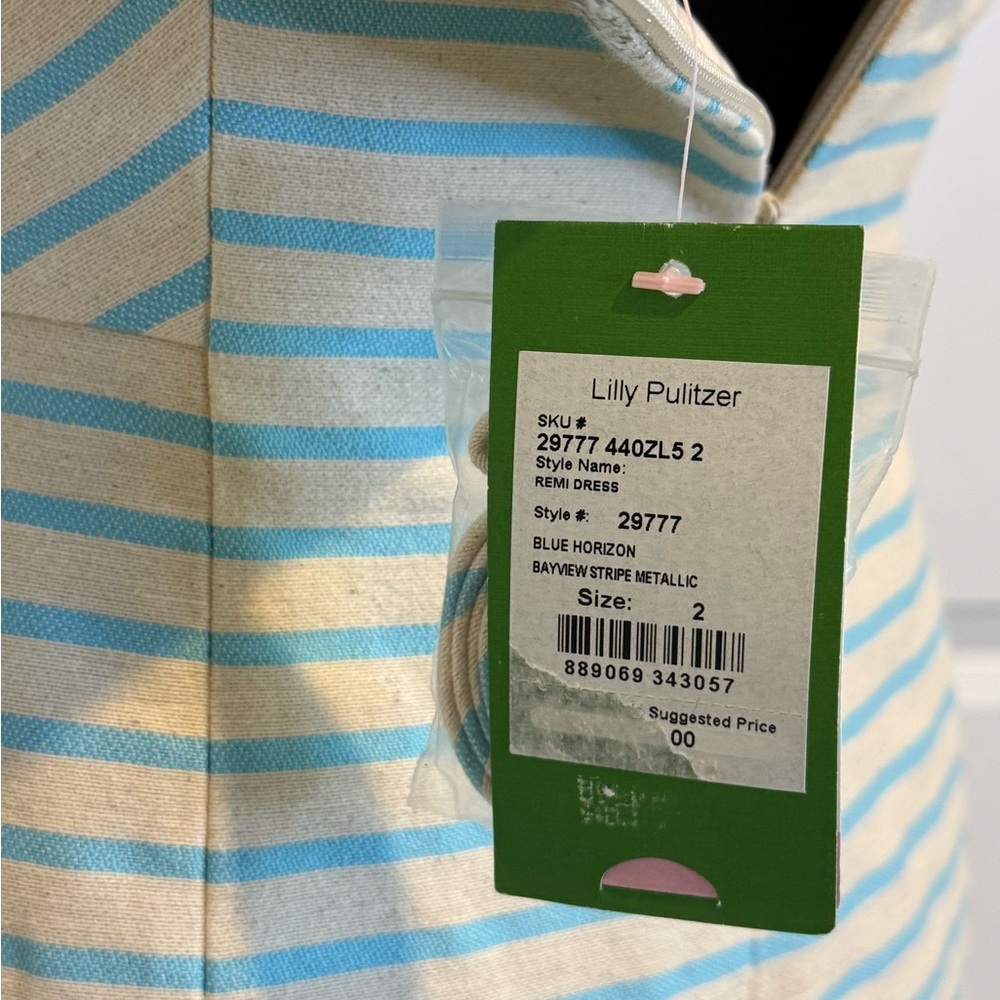 Lilly Pulitzer Blue Horizon BayView Stripe Metallic Dress size 2